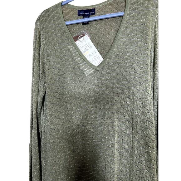 Susan Graver size large NEW tunic sweater sage green gold thread loose knit - Picture 3 of 10